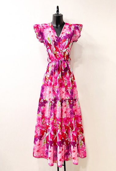 Wholesalers Elle Style - ENOLA wrap ruffled dress. printed with lining.