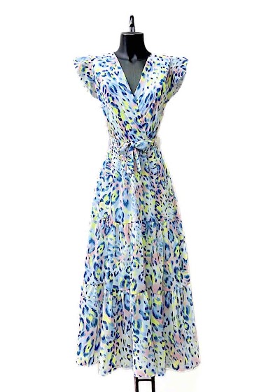 Wholesaler Elle Style - ENOLA wrap ruffled dress, printed with lining.