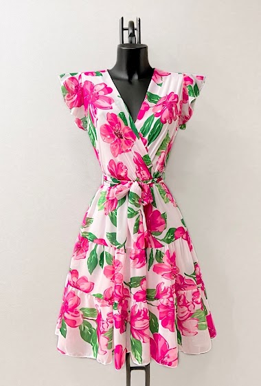 Wholesalers Elle Style - ENOLIE wrap ruffled dress , printed, with lining.