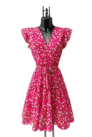 Wholesaler Elle Style - ENOLIE wrap ruffled dress , printed, with lining.