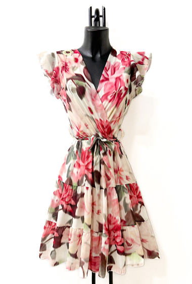 Wholesaler Elle Style - ENOLIE wrap ruffled dress , printed, with lining.