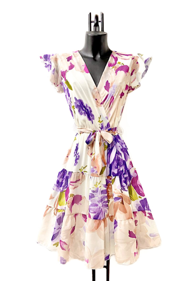 Großhändler Elle Style - ENOLIE wrap ruffled dress , printed, with lining.