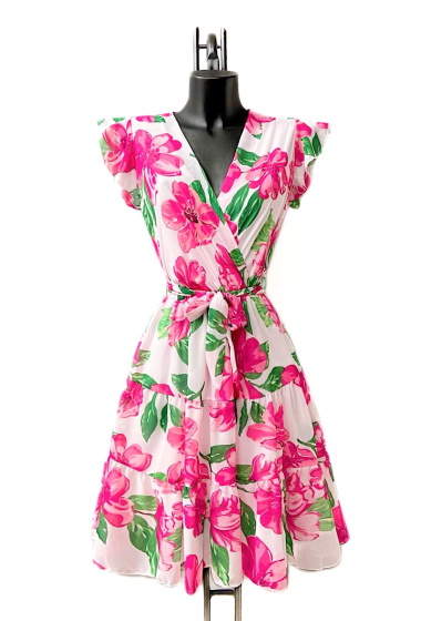 Großhändler Elle Style - ENOLIE gekreuztes Kleid mit Rüschen, bedruckt, mit Futter.