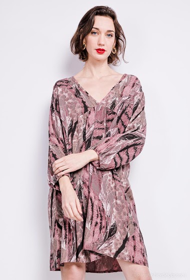 Wholesaler Elle Style - Dress, fluid, casual with feather print