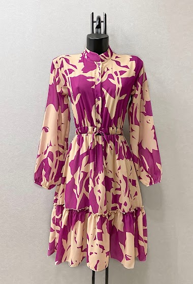 Wholesaler Elle Style - ILONA Printed dress, casual, with long sleeves, buttons and viscose lining.