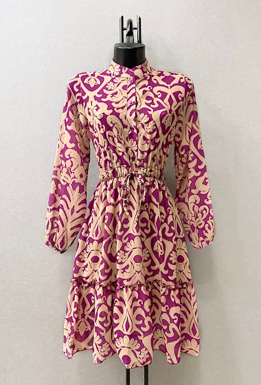 Großhändler Elle Style - ILONA Printed dress, casual, with long sleeves, buttons and viscose lining.