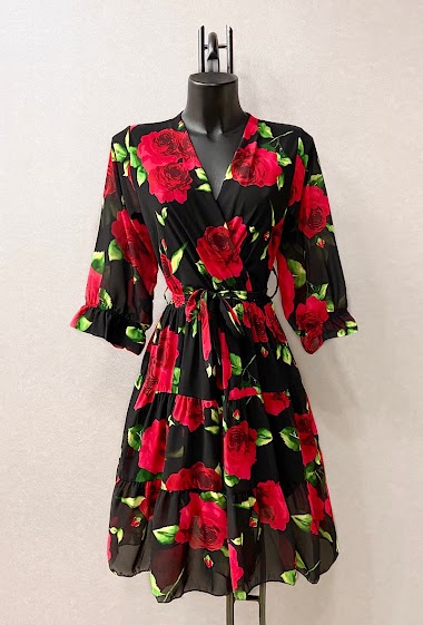 IRISS wrap dress with sleeves, printed, with lining.