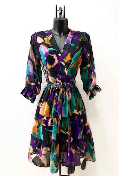 Wholesaler Elle Style - IRISS wrap dress with sleeves, printed, with lining.