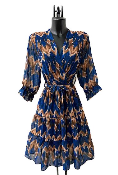 Mayorista Elle Style - IRISS wrap dress with sleeves, printed, with lining.