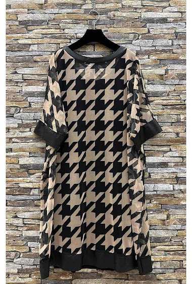 Mayorista Elle Style - JENNY Two-piece dress, printed pattern with imitation leather detail.