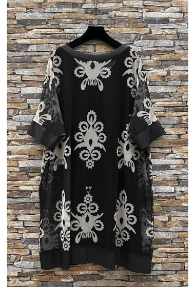 Großhändler Elle Style - JENNY-Kleid Zweiteilig, bedrucktes Muster mit Kunstlederdetails