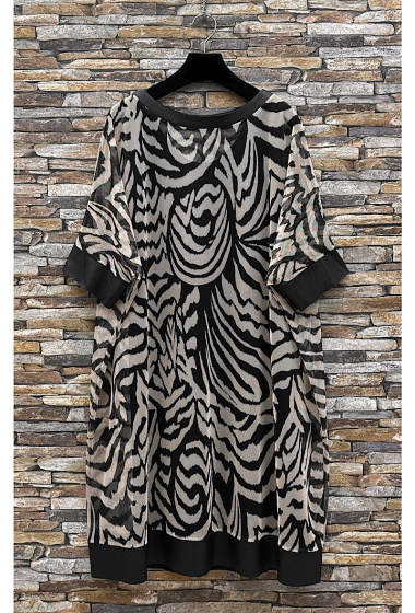 Wholesaler Elle Style - JENNY Two-piece dress, printed pattern with imitation leather detail.
