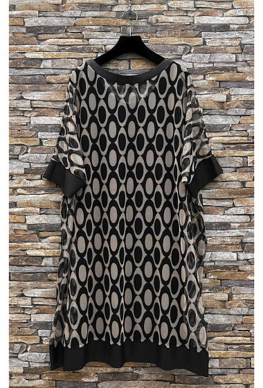 Wholesaler Elle Style - JENNY Two-piece dress, printed pattern with imitation leather detail.