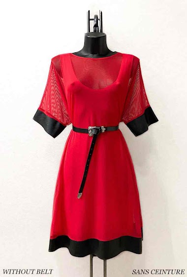 Wholesaler Elle Style - JENNY Two-piece Maxi Dress, Black Uni Pattern with leather detail.