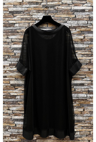 Mayorista Elle Style - JENNY Two-piece Maxi Dress, Black Uni Pattern with leather detail.