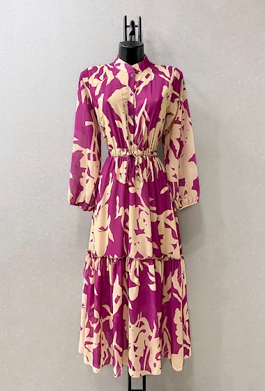 Wholesaler Elle Style - JOHA Printed dress, casual, with long sleeves, buttons and viscose lining.
