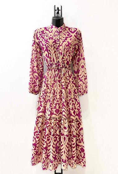 Wholesaler Elle Style - JOHA Printed dress. casual. with long sleeves. buttons and viscose lining.