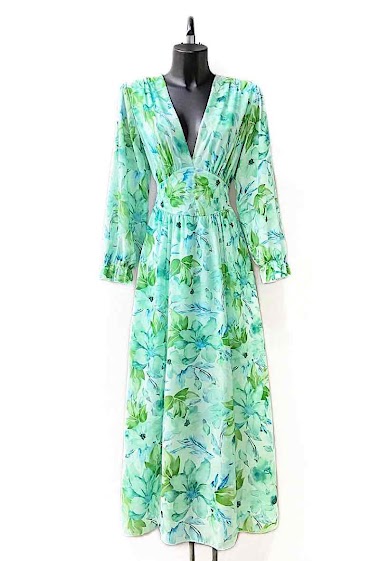Wholesaler Elle Style - JULIETTA printed dress, long sleeves, buttons and viscose lining with slit