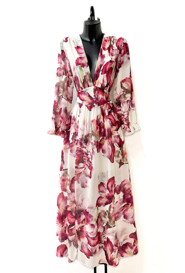 Wholesaler Elle Style - JULIETTA printed dress, long sleeves, buttons and viscose lining with slit