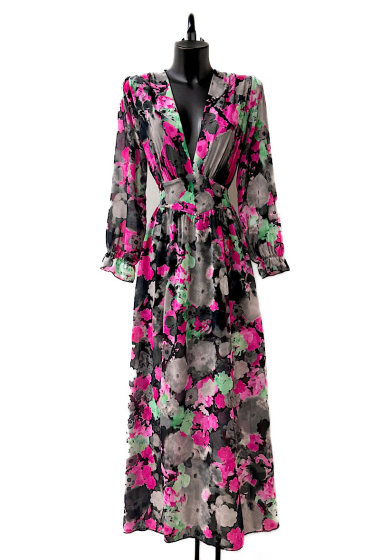 Großhändler Elle Style - JULIETTA-Kleid, lange Ärmel, Knöpfe und Viskosefutter mit Schlitz
