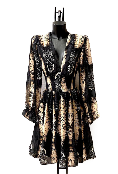 Großhändler Elle Style - Bedrucktes Kleid JULIETTE mit langen Ärmeln, Knöpfen und Viskosefutter