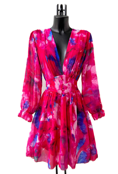 Wholesaler Elle Style - JULIETTE Printed dress, casual, with long sleeves, buttons and viscose lining.