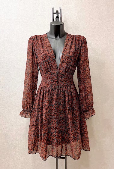 JULIETTE Printed dress, casual, with long sleeves, buttons and viscose lining.