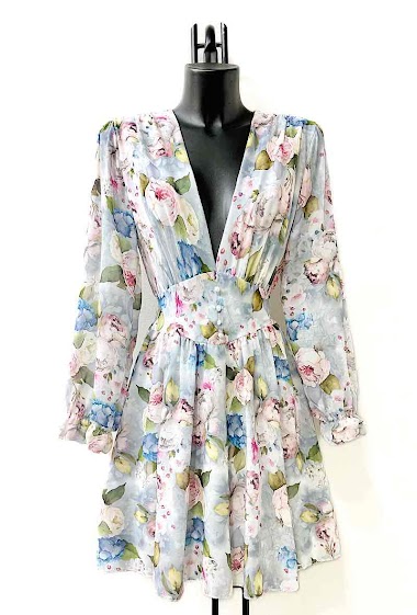 Wholesaler Elle Style - JULIETTE Printed dress, casual, with long sleeves, buttons and viscose lining.