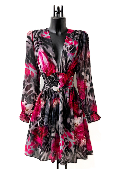 Großhändler Elle Style - JULIETTE Printed dress, casual, with long sleeves, buttons and viscose lining.