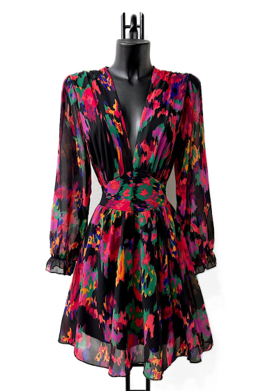 Mayorista Elle Style - JULIETTE Printed dress, casual, with long sleeves, buttons and viscose lining.