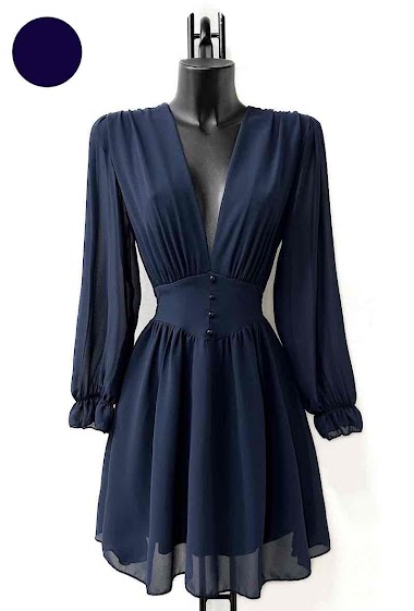 Großhändler Elle Style - Schlichtes JULIETTE-Kleid mit langen Ärmeln. Viskositätsknöpfe und Futter