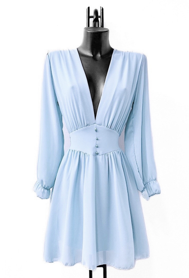 Großhändler Elle Style - Schlichtes JULIETTE-Kleid mit langen Ärmeln. Viskositätsknöpfe und Futter