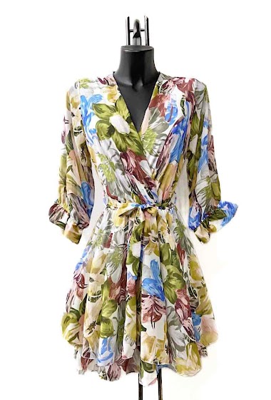 Mayorista Elle Style - KAMILA wrap dress with sleeves, very fluid, printed, with lining. ROMANTIC.