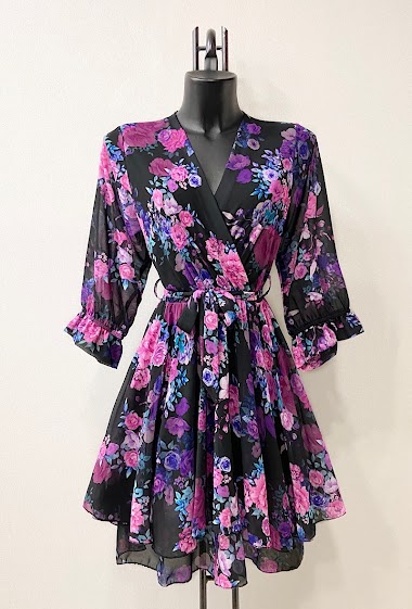 KAMILA wrap dress with sleeves, very fluid, printed, with lining. ROMANTIC.