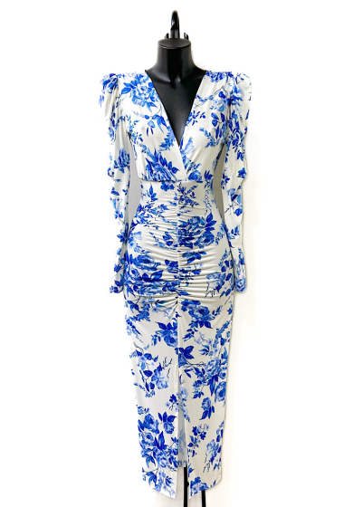 Wholesaler Elle Style - KRISTALA printed dress. with long sleeves and front slit