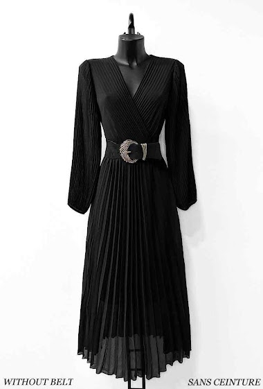 Wholesaler Elle Style - LALISA dress totally pleated in front and behind; and pleated sleeves viscose lining