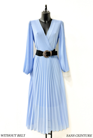 Großhändler Elle Style - LALISA-Kleid, komplett plissiert vorne und hinten; Faltenärmel, Viskose