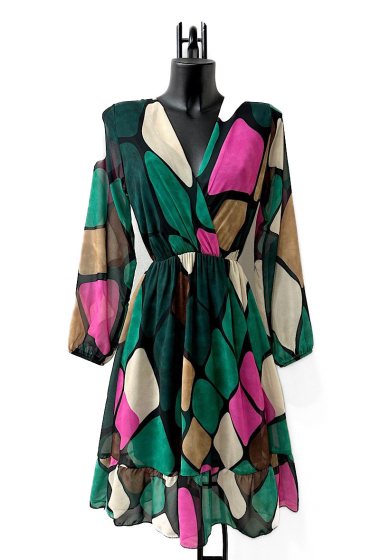 Großhändler Elle Style - Bedrucktes LINA-Kleid mit langen Ärmeln und Viskosefutter