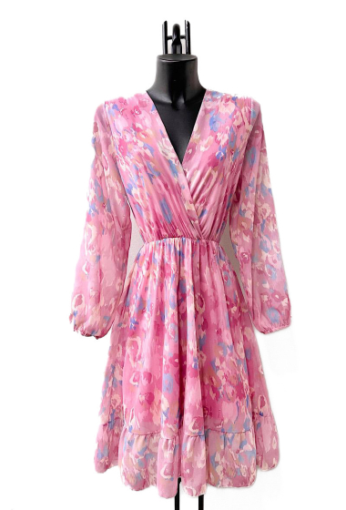 Großhändler Elle Style - Bedrucktes LINA-Kleid mit langen Ärmeln und Viskosefutter