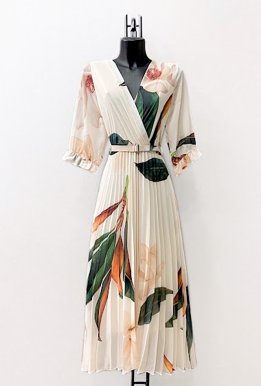 Grossistes Elle Style - Robe LISA plissée avec ceinture faite à la main