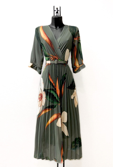 Grossiste Elle Style - Robe LISA plissée avec ceinture faite à la main