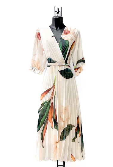 Grossiste Elle Style - Robe LISA plissée avec ceinture faite à la main