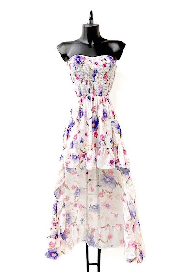 Wholesaler Elle Style - MADY dress, printed, smocked bustier with viscose lining, fluid