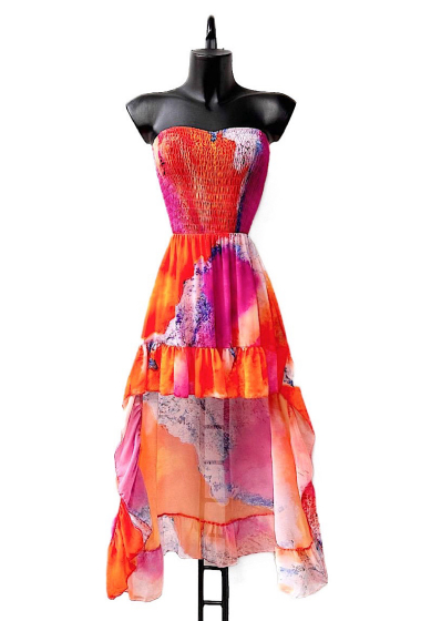 Wholesaler Elle Style - MADY dress, printed, smocked bustier with viscose lining, fluid