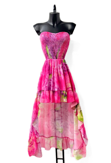 Großhändler Elle Style - MADY-Kleid, bedruckt, gesmoktes Bustier mit Viskosefutter, fließend