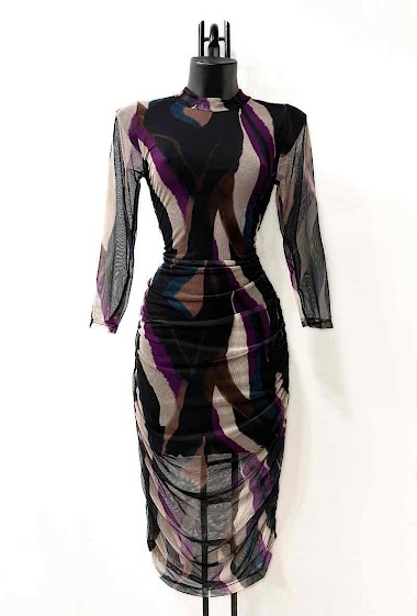 Wholesaler Elle Style - MESH Printed dress. casual. with long sleeves and viscose lining.