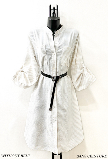 Grossiste Elle Style - Robe RAYELLE chemise en rayure avec bouton et poches avant