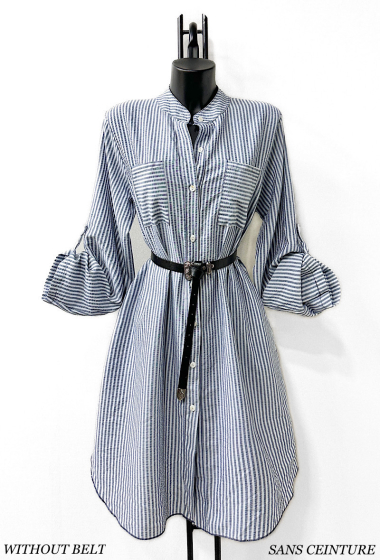 Großhändler Elle Style - RAYELLE gestreiftes Hemdkleid mit Knopf und Vordertaschen
