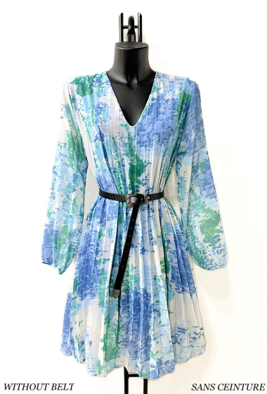 Großhändler Elle Style - SANIA pleated dress, printed, very fluid with viscose lining