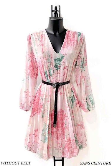 Wholesaler Elle Style - SANIA pleated dress, printed, very fluid with viscose lining